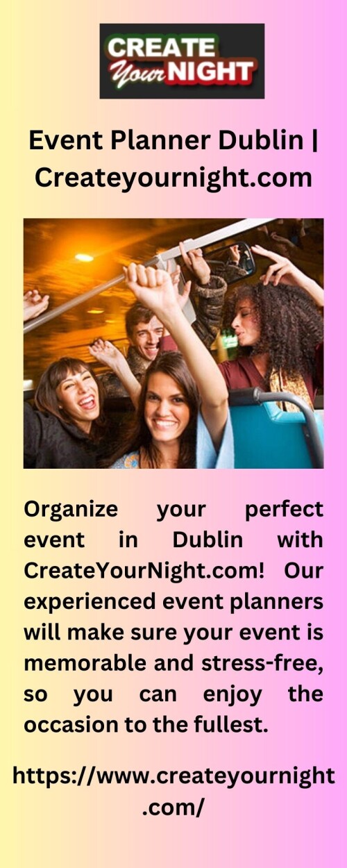 Organize your perfect event in Dublin with CreateYourNight.com! Our experienced event planners will make sure your event is memorable and stress-free, so you can enjoy the occasion to the fullest.



https://www.createyournight.com/