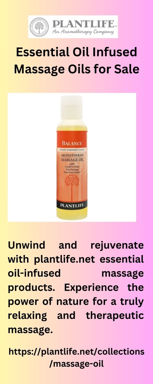 Unwind and rejuvenate with plantlife.net essential oil-infused massage products. Experience the power of nature for a truly relaxing and therapeutic massage.



https://plantlife.net/collections/massage-oil