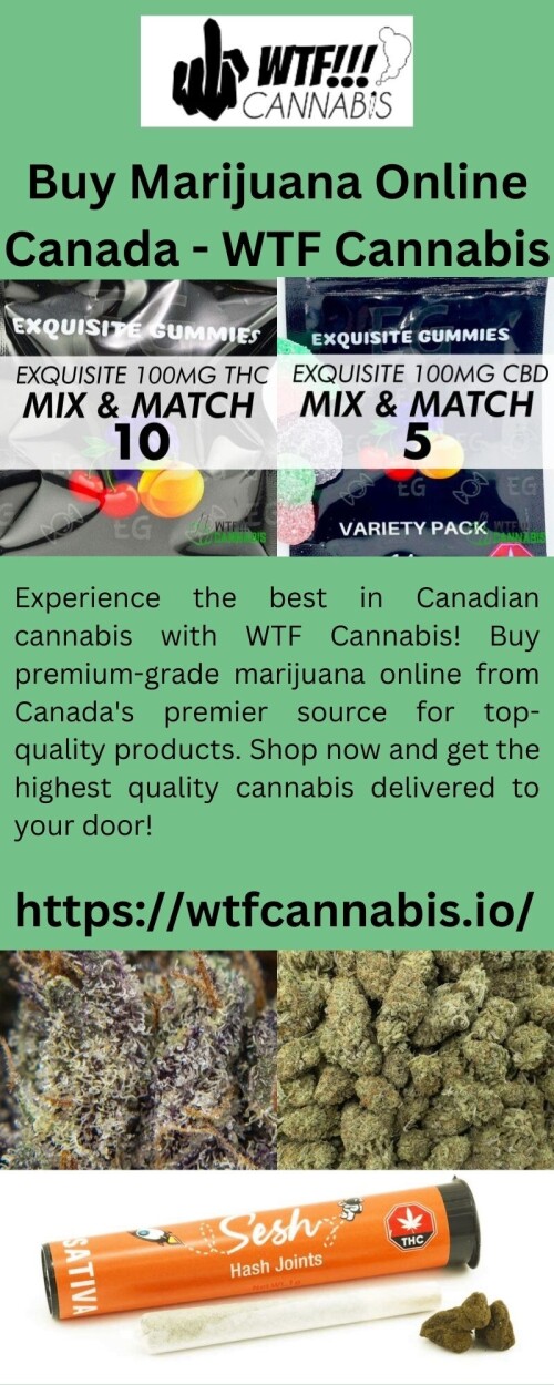Experience the best in Canadian cannabis with WTF Cannabis! Buy premium-grade marijuana online from Canada's premier source for top-quality products. Shop now and get the highest quality cannabis delivered to your door!

https://wtfcannabis.io/