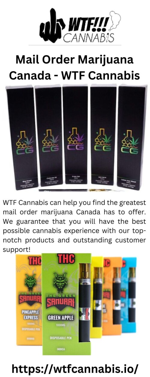 WTF Cannabis can help you find the greatest mail order marijuana Canada has to offer. We guarantee that you will have the best possible cannabis experience with our top-notch products and outstanding customer support!



https://wtfcannabis.io/