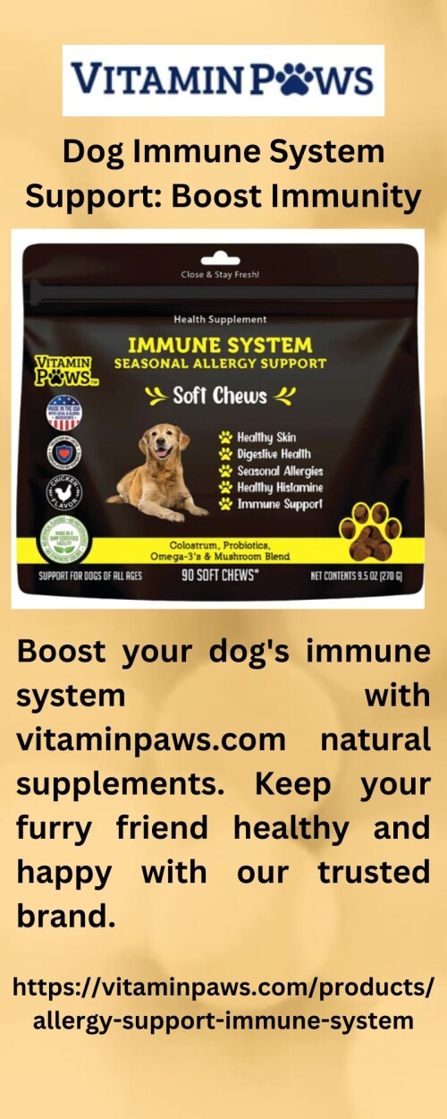 Boost your dog's immune system with vitaminpaws.com natural supplements. Keep your furry friend healthy and happy with our trusted brand.



https://vitaminpaws.com/products/allergy-support-immune-system